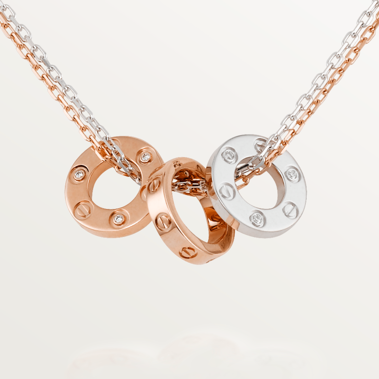 LOVE necklace set with 6 diamonds in 18K white gold and 18K rose gold--GaiYalun