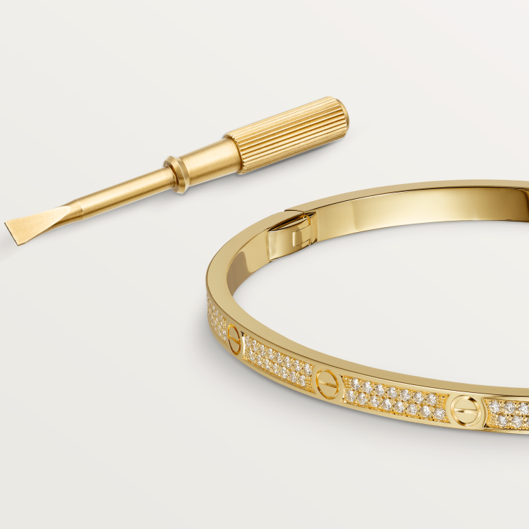 LOVE bracelet, small model, paved with diamonds, 18K yellow gold--GaiYalun
