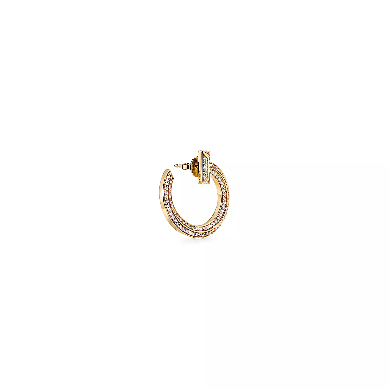 T1 Open Hoop Earrings 18K Yellow Gold with Diamonds--GaiYalun