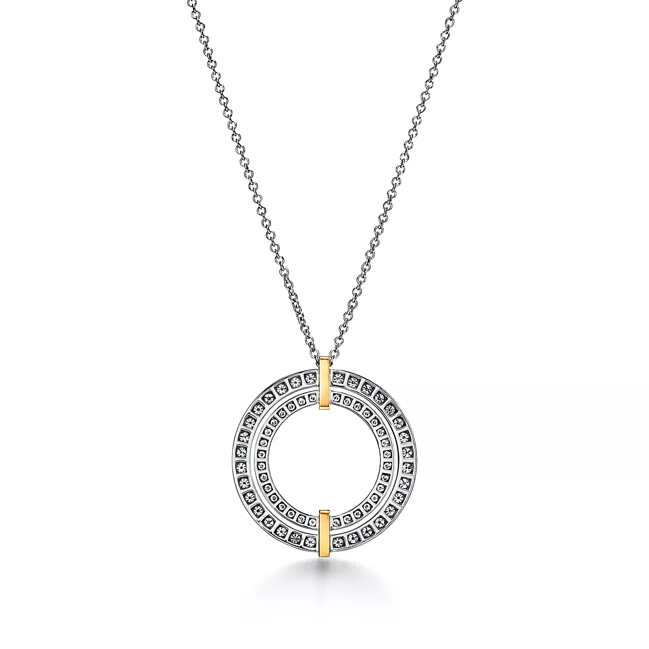 hoop necklace Platinum and 18k Yellow Gold with Diamonds, Large--GaiYalun