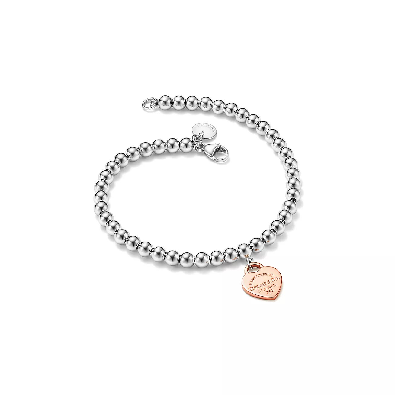 Heart Tag Bead Bracelet Sterling Silver and 18-karat Rose Gold--GaiYalun