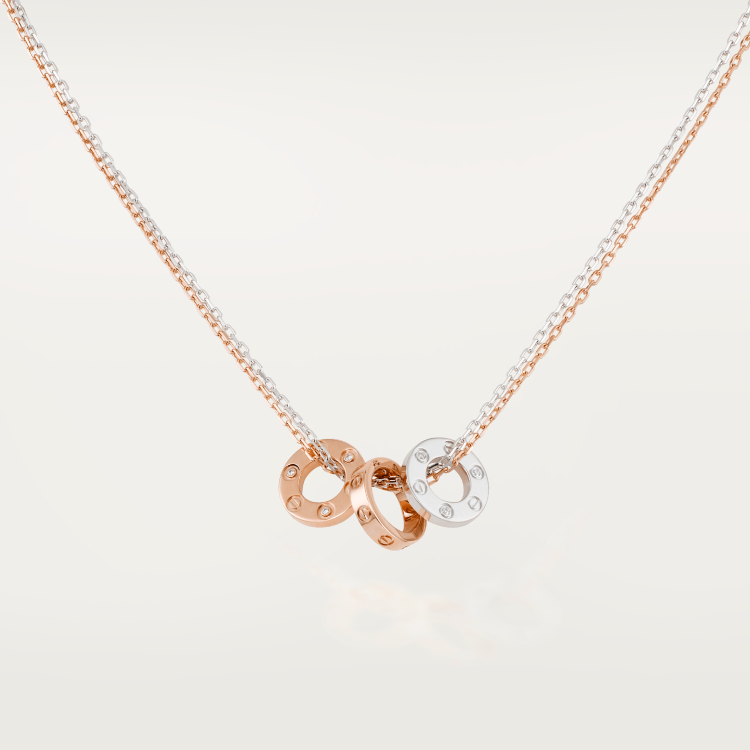 LOVE necklace set with 6 diamonds in 18K white gold and 18K rose gold--GaiYalun
