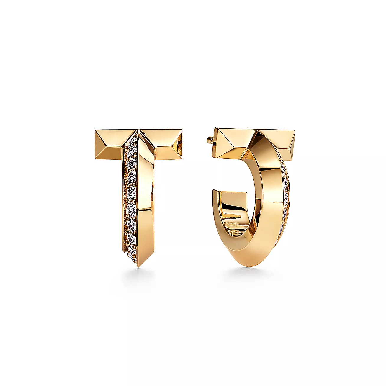 T1 Hoop Earrings 18K Yellow Gold with Diamonds--GaiYalun