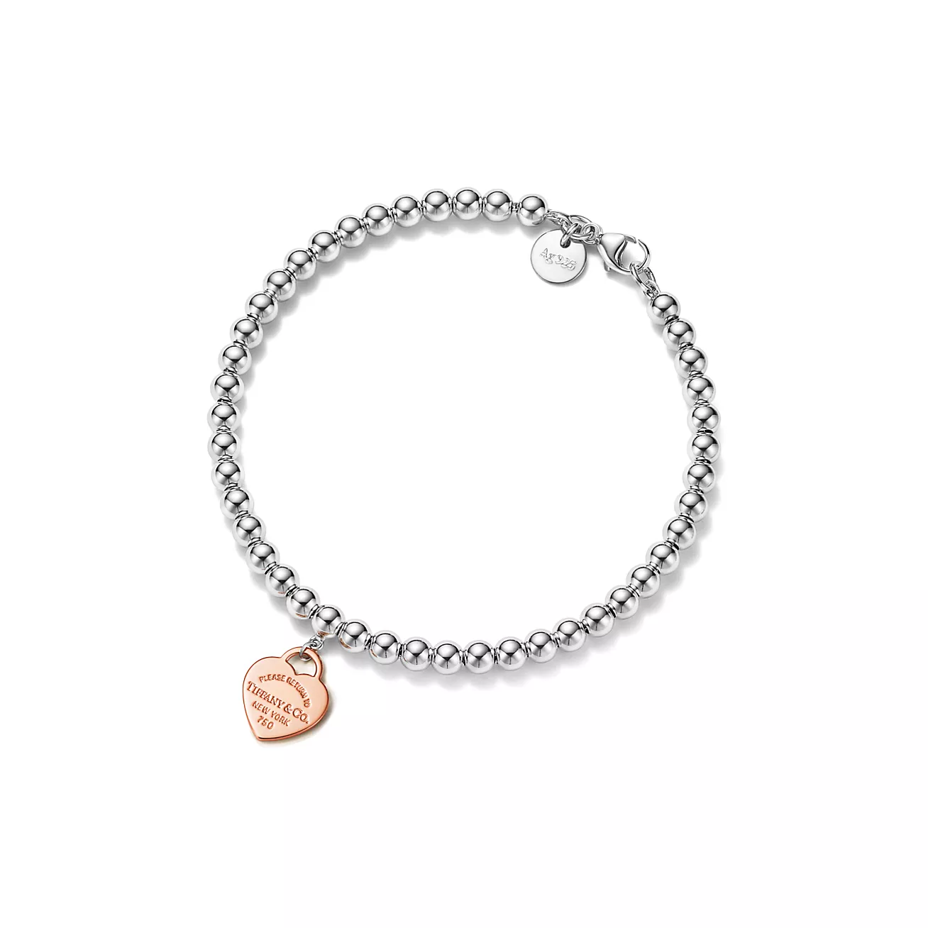 Heart Tag Bead Bracelet Sterling Silver and 18-karat Rose Gold--GaiYalun