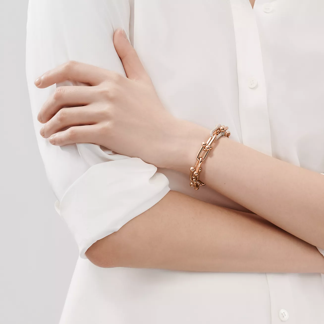 Large Link Bracelet 18K Rose Gold with Diamonds--GaiYalun