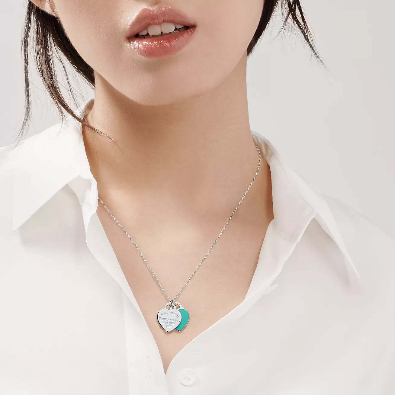 Tiffany Blue® Double Heart Tag Necklace--GaiYalun
