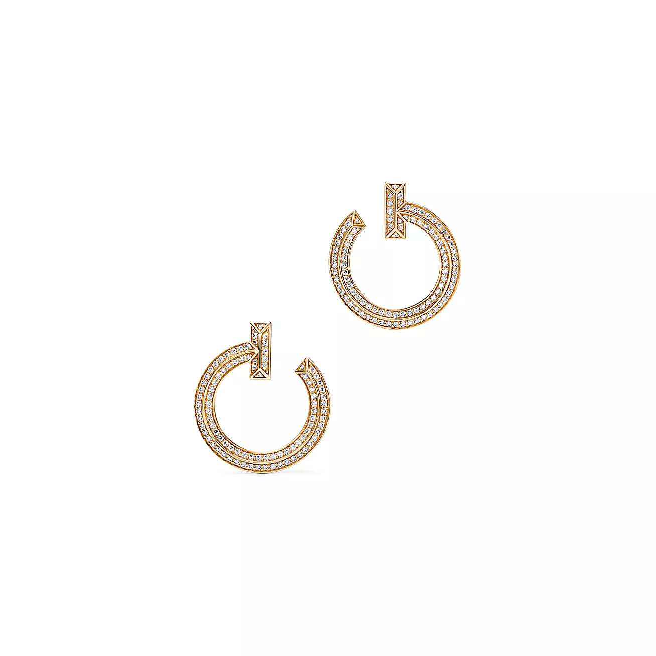 T1 Open Hoop Earrings 18K Yellow Gold with Diamonds--GaiYalun
