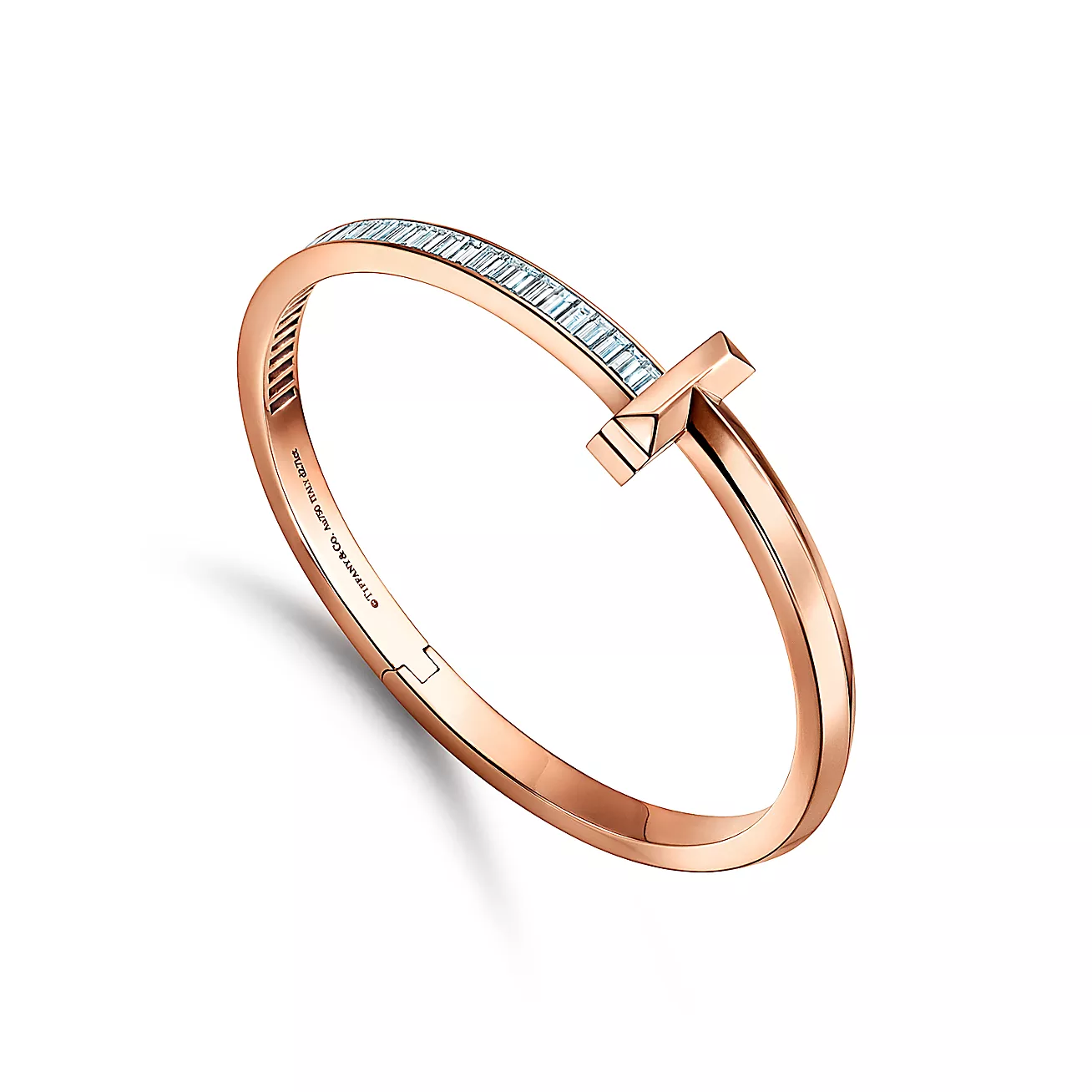 T1 Wide Hinged Bracelet 18k rose gold with baguette-cut diamonds--GaiYalun