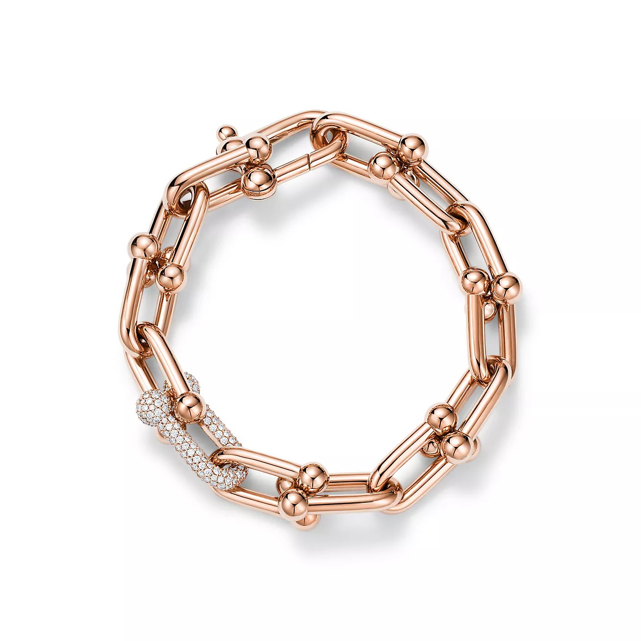 Large Link Bracelet 18K Rose Gold with Diamonds--GaiYalun