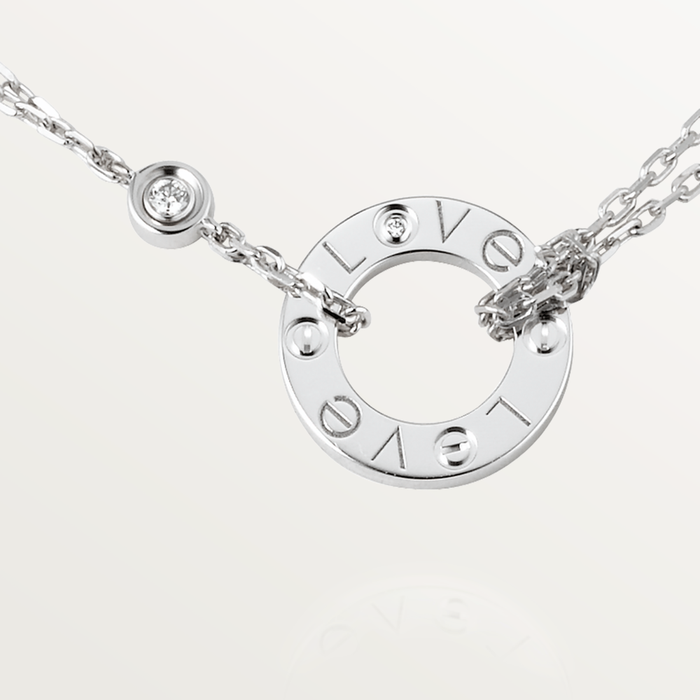 Cartier LOVE necklace set with 2 diamonds 18K white gold--GaiYalun