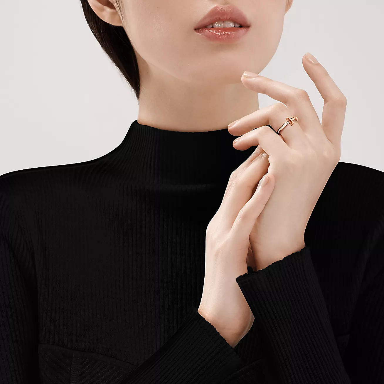 Tiffany T1 ring 18K rose gold with diamonds, 2.5mm--GaiYalun