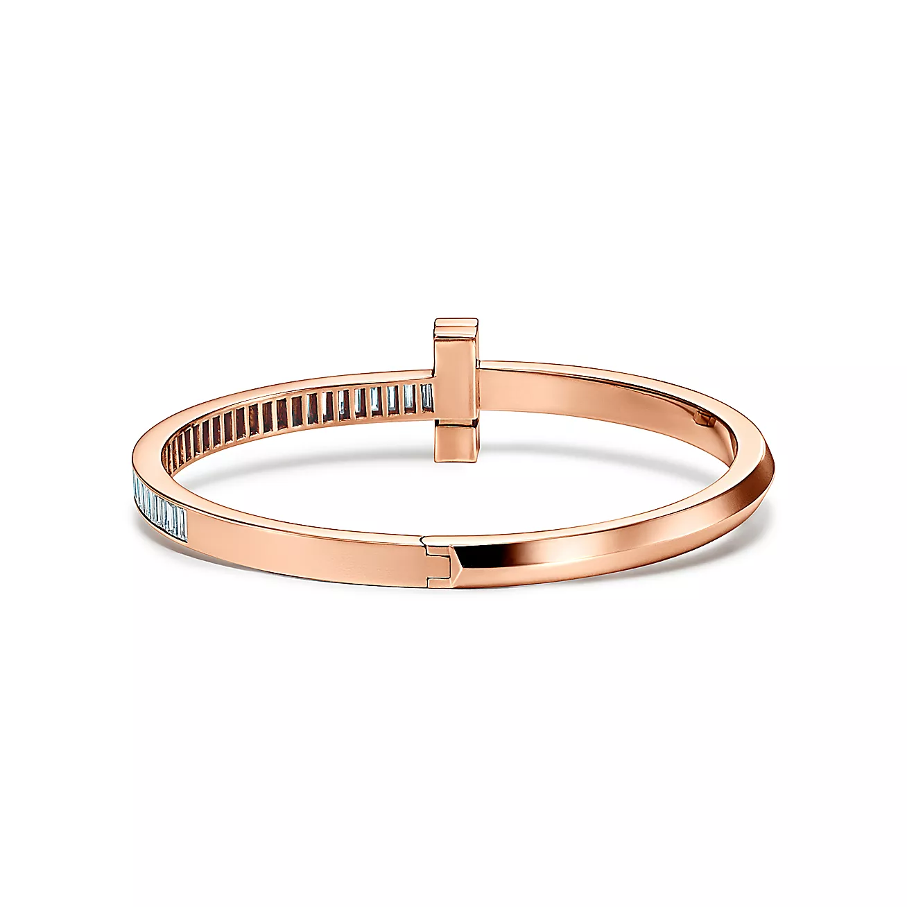 T1 Wide Hinged Bracelet 18k rose gold with baguette-cut diamonds--GaiYalun