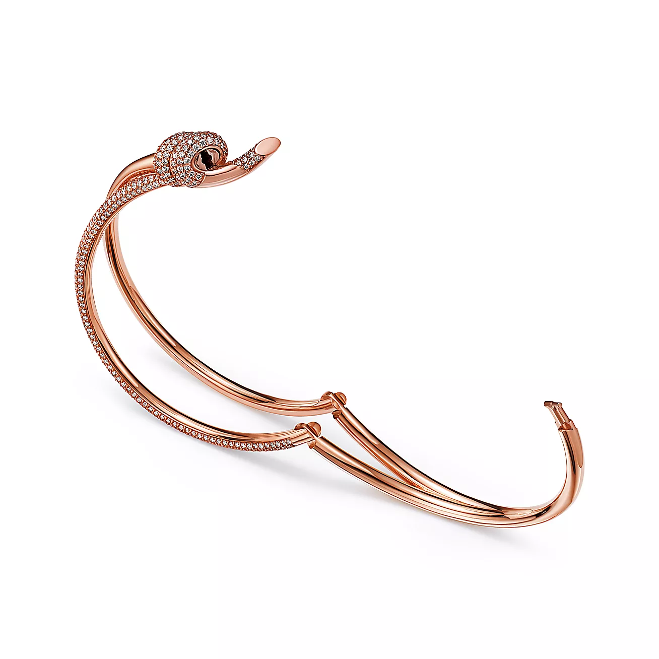 Double Row Hinged Bracelet 18K Rose Gold with Diamonds--GaiYalun