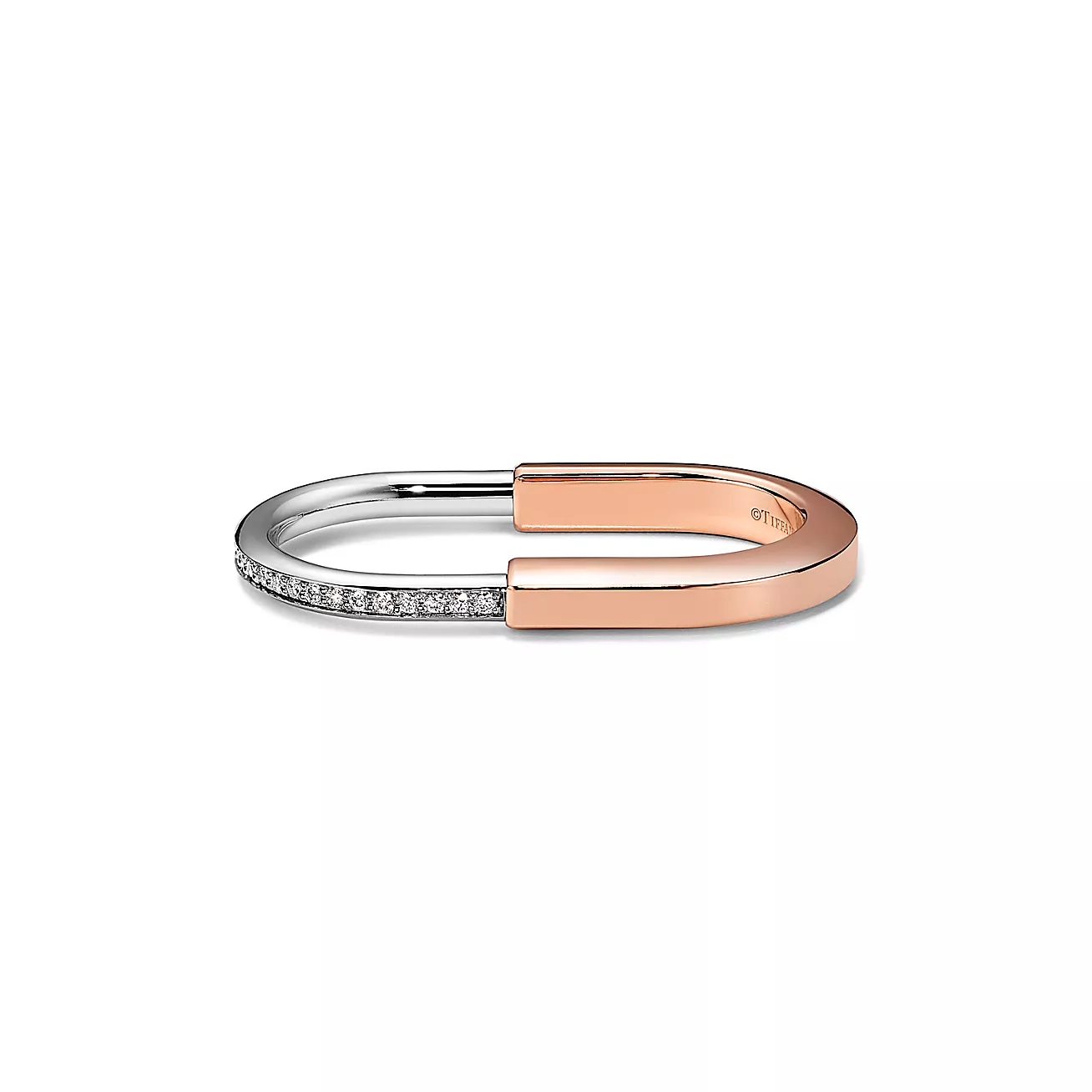 Tiffany Lock two finger ring 18K Rose Gold and 18K White Gold With Diamonds--GaiYalun