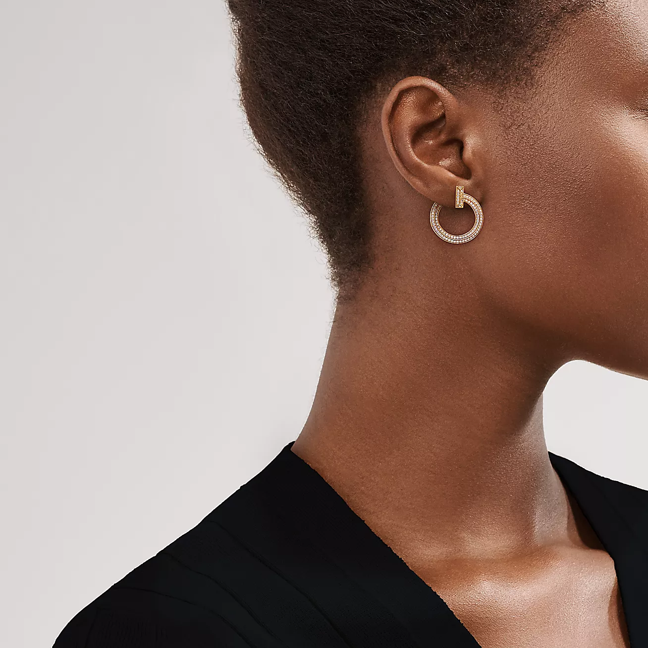 T1 Open Hoop Earrings 18K Yellow Gold with Diamonds--GaiYalun