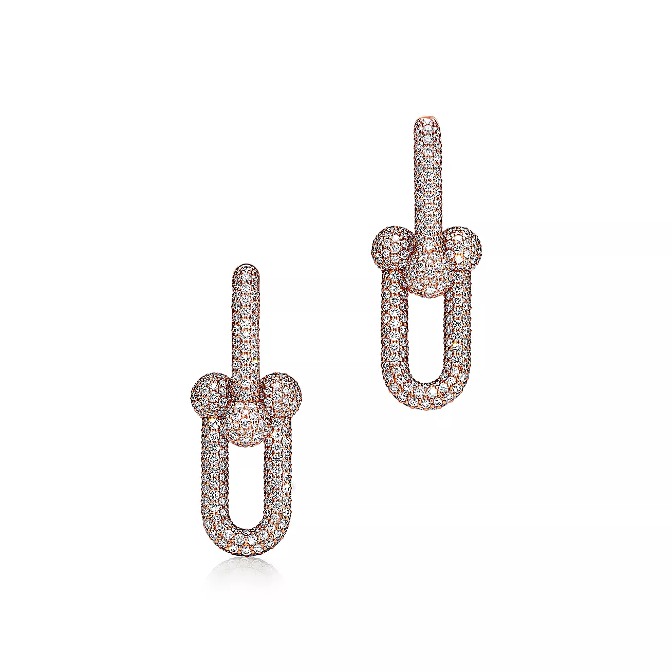 chain link earrings 18K Rose Gold Paved with Diamonds--GaiYalun