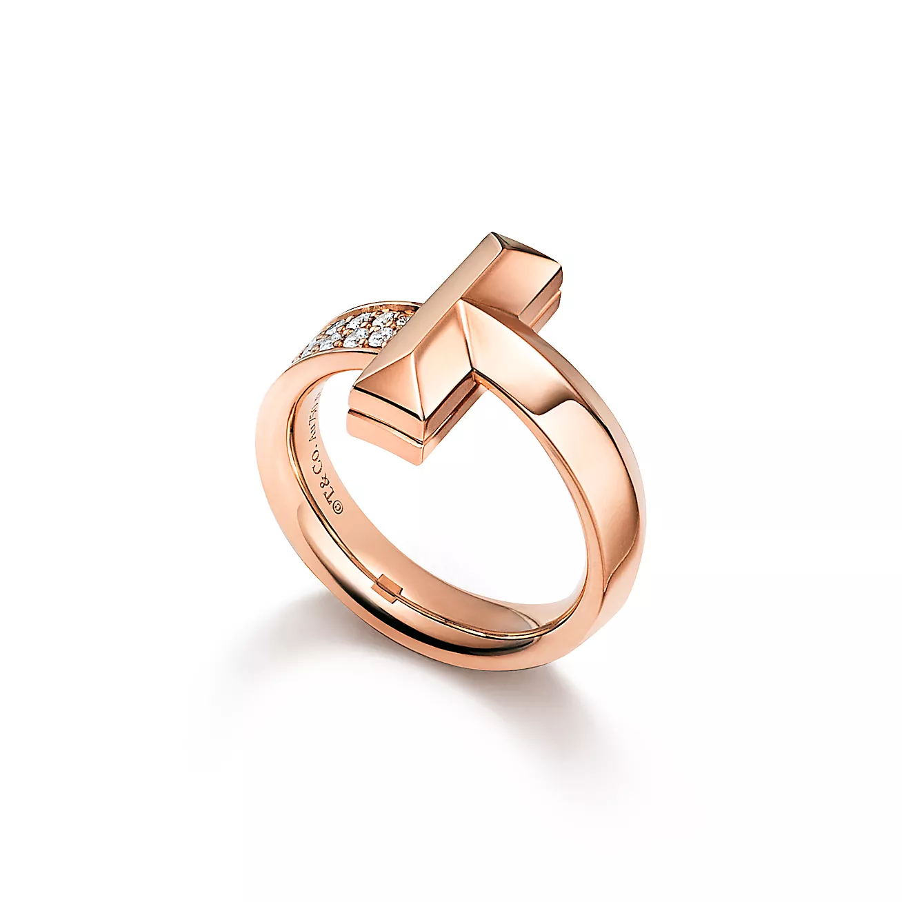 Tiffany T1 ring 18k rose gold with diamonds--GaiYalun