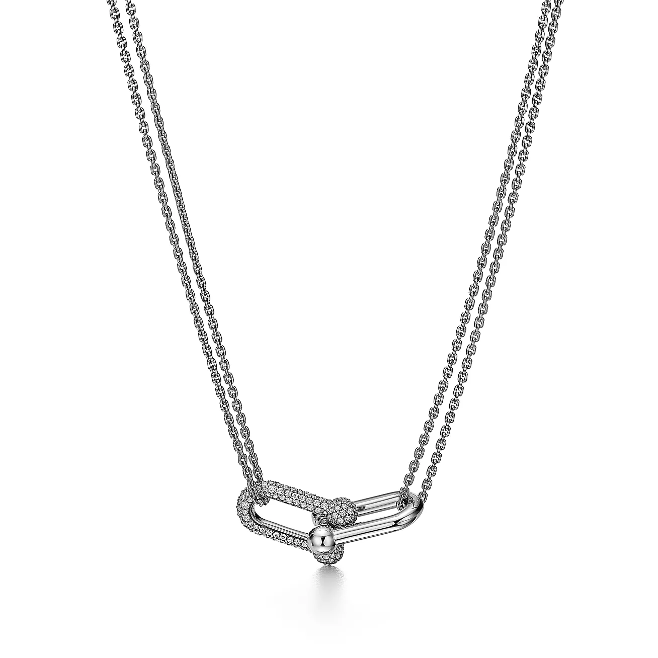 Tiffany HardWear chain link necklace 18K White Gold Paved with Diamonds--GaiYalun