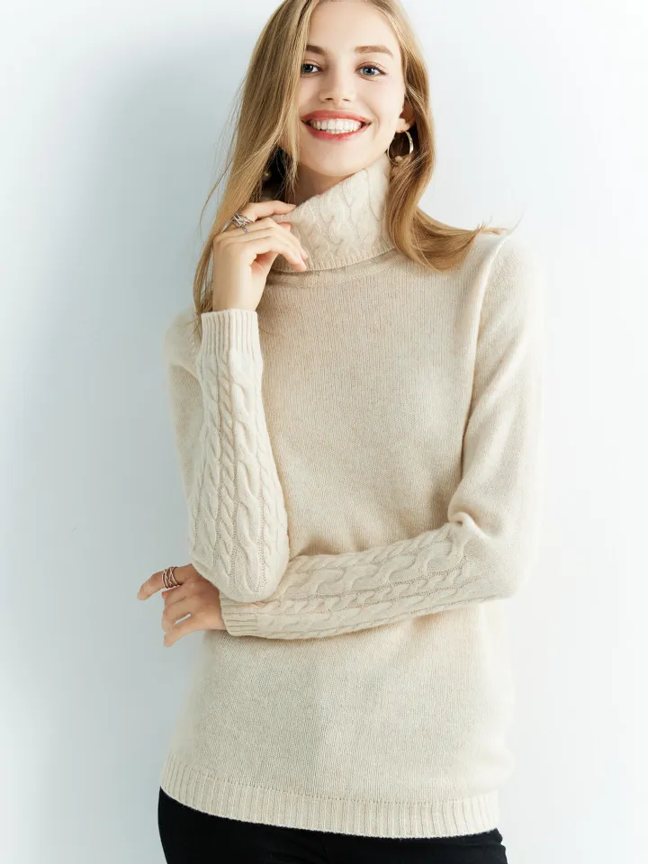 Cashmere Sweater Women's Knitted Sweater 100% Merino Wool Turtleneck Long  Sleeve Pullover 2022 Autumn Winter Clothes Jumper Tops