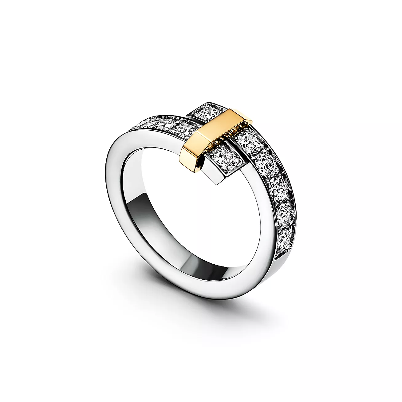 Tiffany Edge wrap ring Platinum and 18K Yellow Gold with Diamonds, Wide--GaiYalun