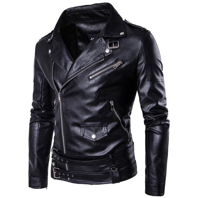 Spring Zipper Punk Jacket Motorcycle PU Leather Jacket Men