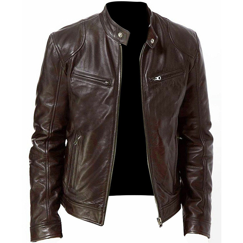 2022 Wholesale PU Leather Zipper Jacket Men Spring Autumn Coat Men's Fashion Jacket Stand Collar Slim Casual Tops Jacket